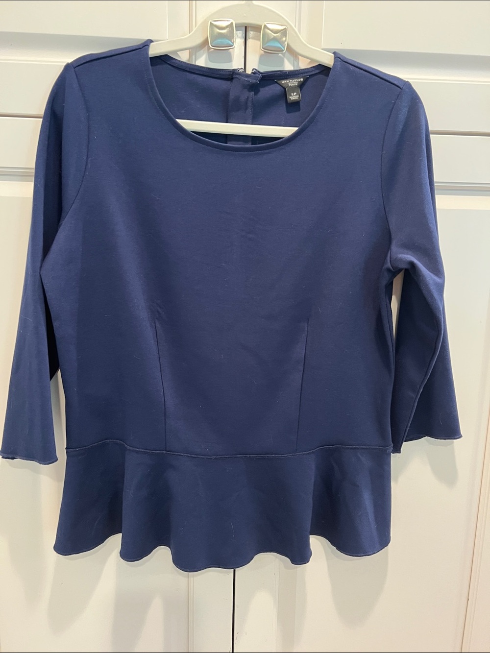 Ann Taylor Navy Peplum Long-Sleeve Top LP